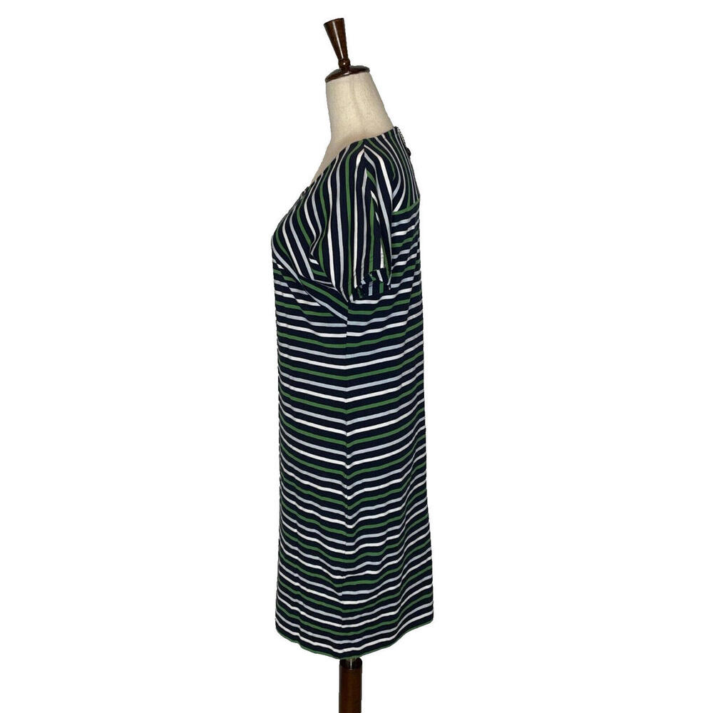 Barbour Littlehampton Dress Striped Jersey Short Sleeve Size 6 Navy Blue Green - Picture 3 of 9